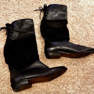 Black Leather & Suede Women's Boots